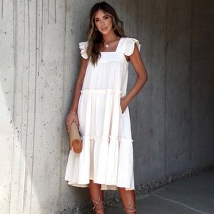 😎☀️ VICI BEAUTIFUL 100% COTTON- FEMININE RUFFLE TIERED MIDI DRESS